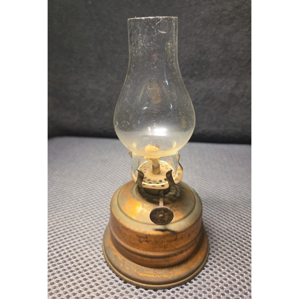 Vntg Copper Oil Lamp Clear Glass Shade 6 Inches Tall